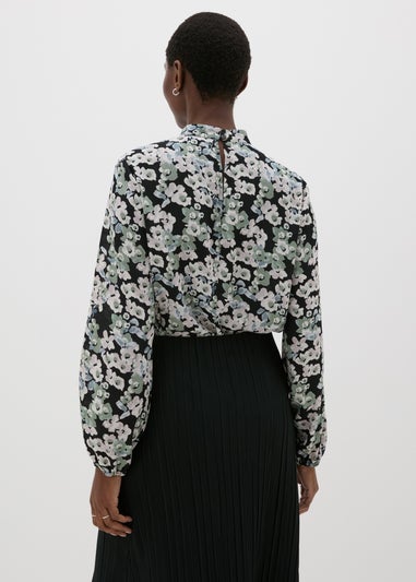 Et Vous Black Floral High Neck Blouse