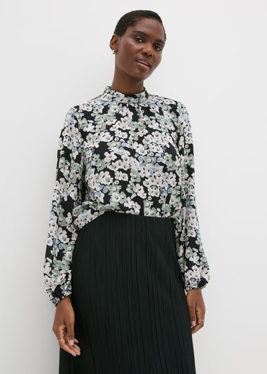 Et Vous Black Floral High Neck Blouse