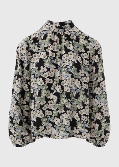 Et Vous Black Floral High Neck Blouse