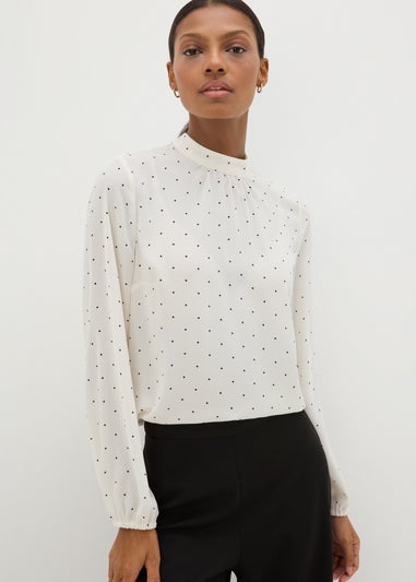 Et Vous Ivory Spot High Neck Blouse