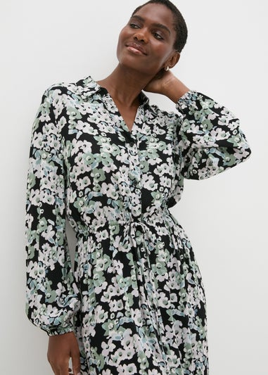 Et Vous Black Floral Midi Shirt Dress