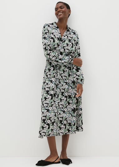 Et Vous Black Floral Midi Shirt Dress