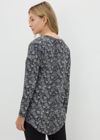 Black Abstract Print Long Sleeve Top