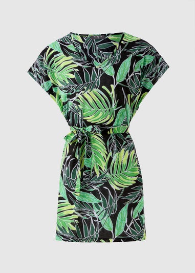 Green Tropical Leaf Print Kaftan