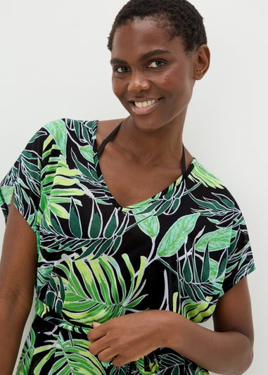 Green Tropical Leaf Print Kaftan