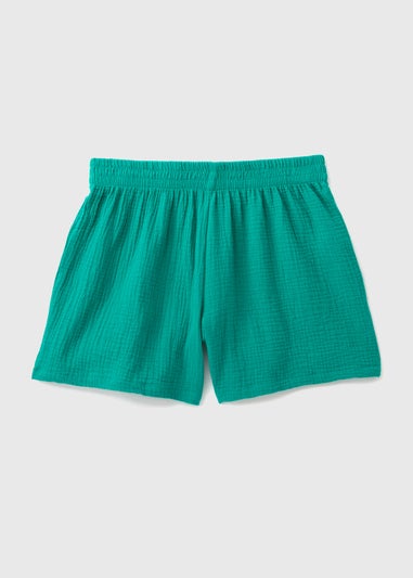 Green Double Cloth Cotton Shorts