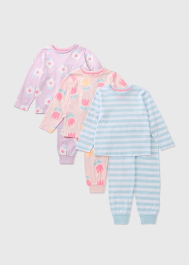 3 Pack Girls Pink Floral Pyjama Set (1-7yrs)