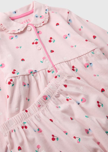 Girls Pink Cherry Frill Pyjama Set (1-7yrs)