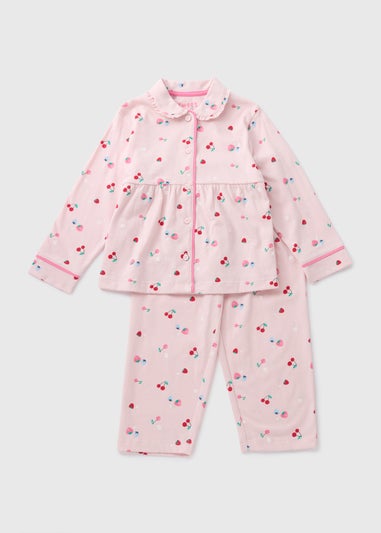 Girls Pink Cherry Frill Pyjama Set (1-7yrs)