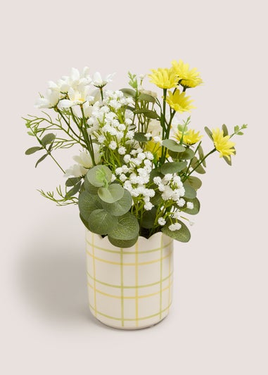 Yellow Flowers In A Ceramic Pot