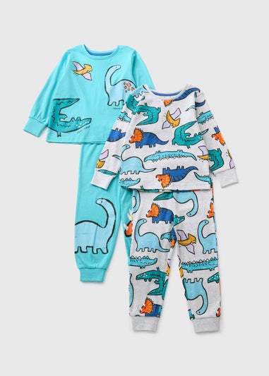 2 Pack Boys Multicolour Dino Pyjama Set (1-7yrs)