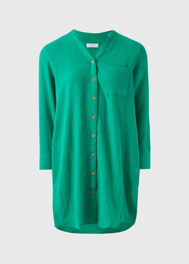 Green Double Cloth Cotton Beach Shirt