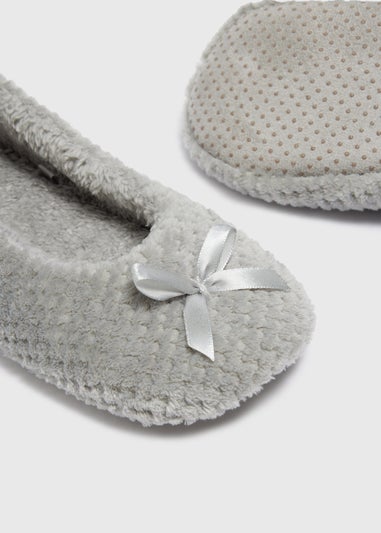 Grey Bow Slipper Socks