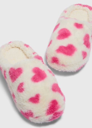 Cream Heart Pattern Mule Slippers