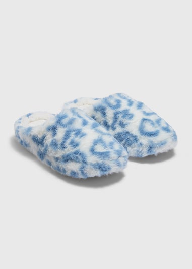 Blue Leopard Print Mule Slippers