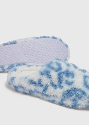 Blue Leopard Print Mule Slippers