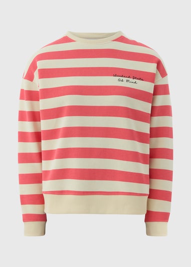 Coral Stripe Slogan Sweatshirt