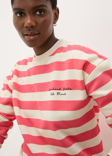 Coral Stripe Slogan Sweatshirt