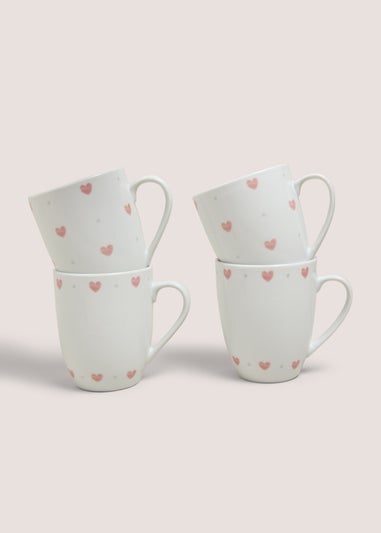 4 Pack Pink Heart Mugs