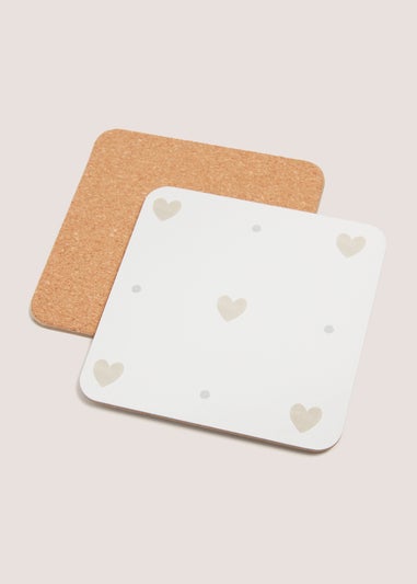 4 Pack White Heart Cork Coasters