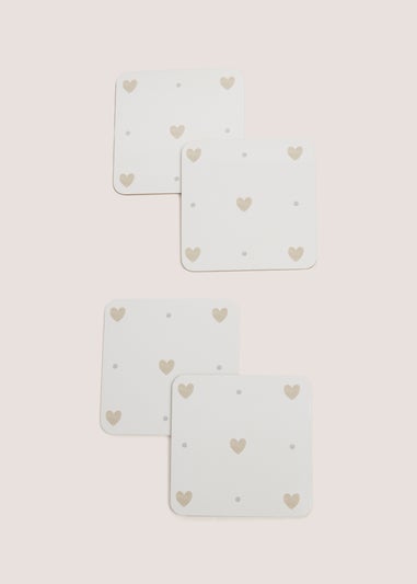 4 Pack White Heart Cork Coasters