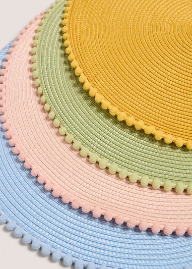 4 Pack Multicolour Woven Pom Placemats