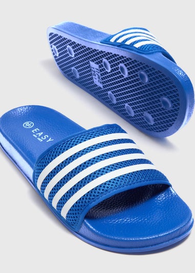 Blue Mesh Stripe Sliders