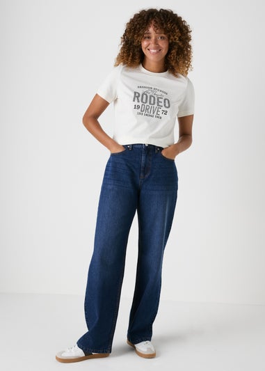 Papaya Petite Blue Mid Wash Relaxed Straight Jeans