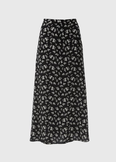 Black Ditsy Flared Hem Midaxi Skirt