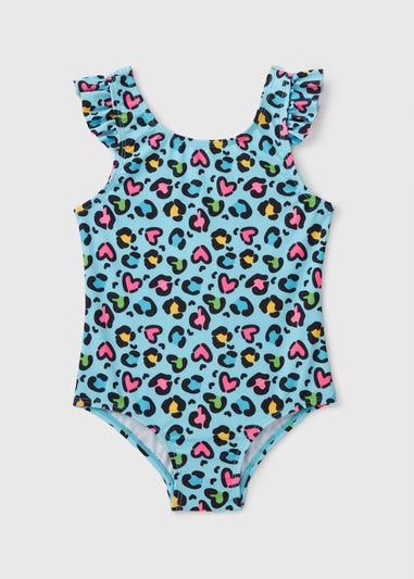 Girls Blue Leopard Swimsuit (1-7yrs)