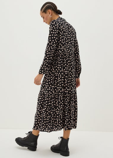 Black Spot Shirt Midi Dress