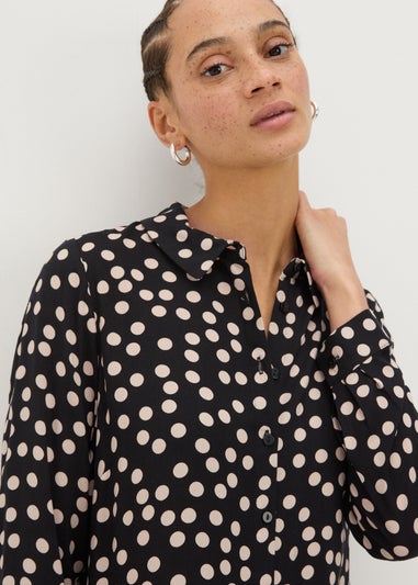 Black Spot Shirt Midi Dress