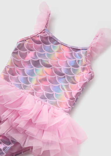 Girls Pink Mermaid Tutu Swimsuit (1-7yrs)