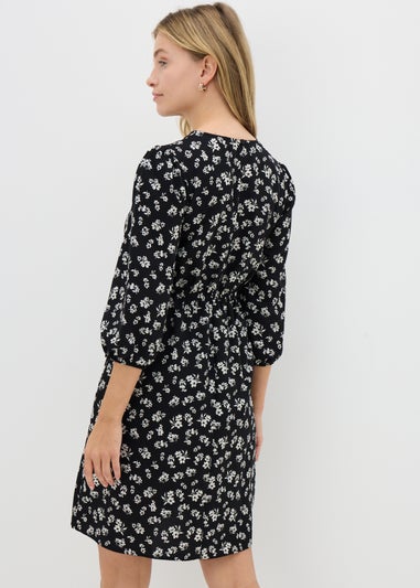 Black Ditsy Floral Mini Tea Dress