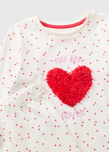 Girls Cream Heart Valentines Pyjama Set (1-7yrs)