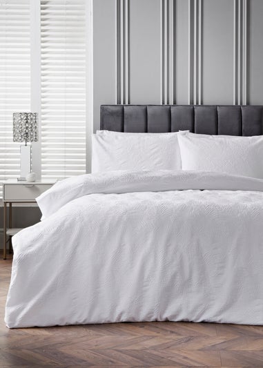 White Flower Embossed Duvet Set