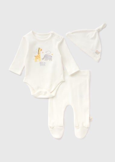 3 Piece Baby Cream Born In 2025 Top & Trouser Set (Newborn-6mths)