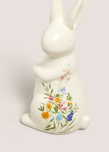 Cream Floral Ceramic Bunny