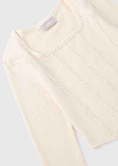 Girls Cream Corset Long Sleeve Top (7-15yrs)