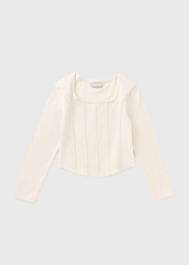 Girls Cream Corset Long Sleeve Top (7-15yrs)