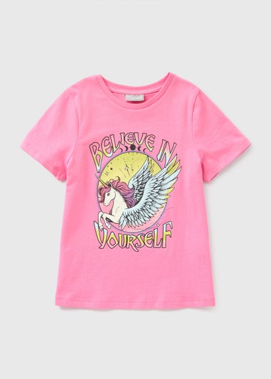 Girls Pink Unicorn T-Shirt (7-15yrs)