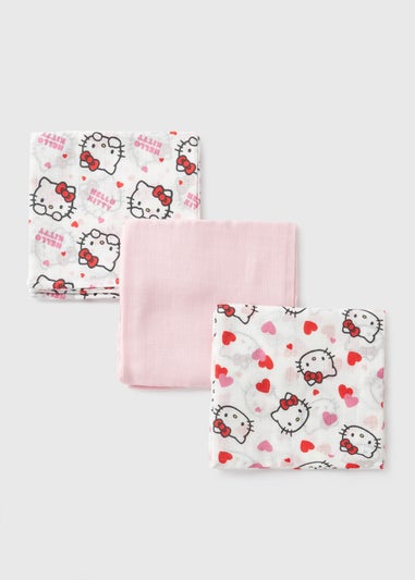 Hello Kitty 3 Pack Baby Pink Muslin Cloths