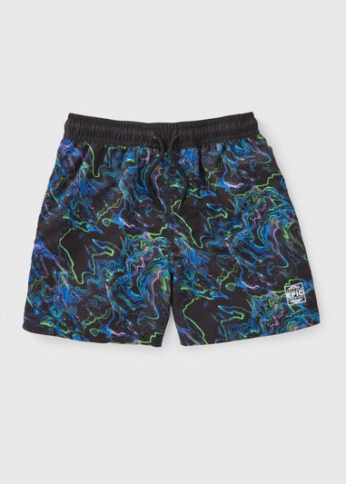 Boys Black Swirl Swim Shorts (7-15yrs)