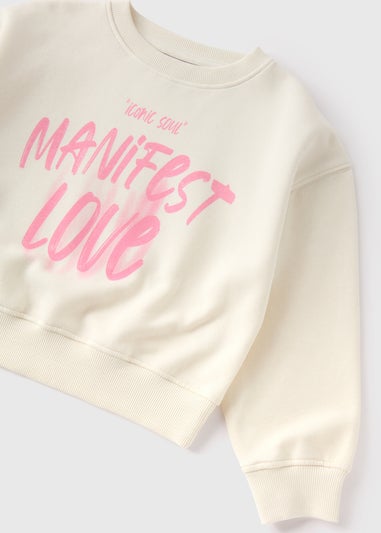 Girls Cream Manifest Love Sweatshirt (7-15yrs)