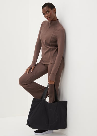 Souluxe Brown Ribbed Half Zip Top