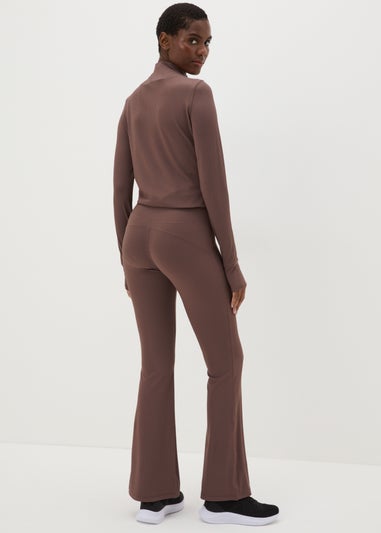 Souluxe Brown Ribbed Flared Leggings