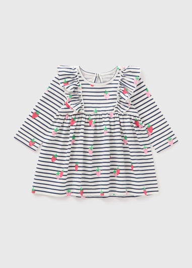 Baby Cream Stripe & Strawberry Dress (Newborn-23mths)