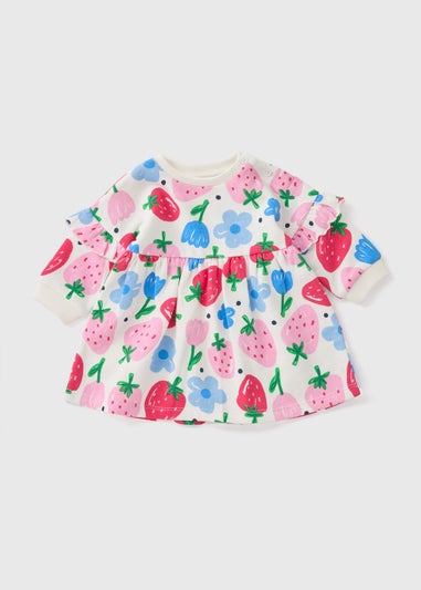 Cream Baby Strawberry Print Sweater Dress (Newborn-23mths)