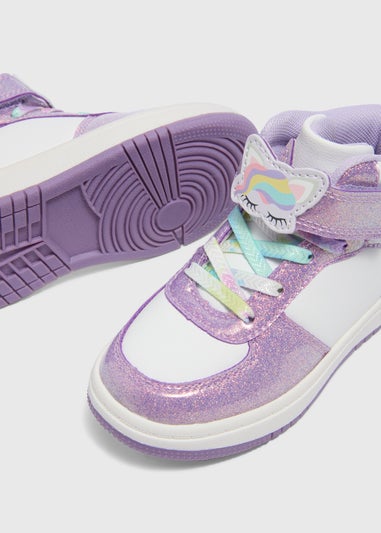 Girls Purple Unicorn High Top Trainers (Younger 4-12)