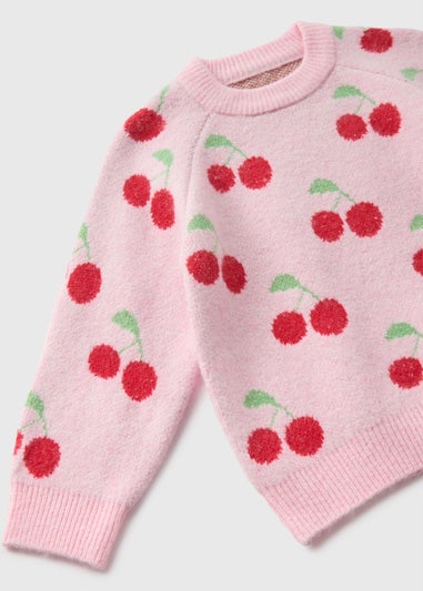 Girls Pink Cherry Knit Jumper (1-7yrs)